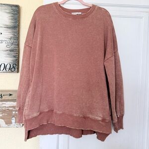 Zenana Outfitters Dusty Rose Washed Crewneck Sweatshirt